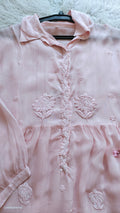 Pink Zainab Premium Silk Chikankari shirt with flair, handmade Lucknow chikankari kurta by LVW Fashions, elegant embroidered silk top.