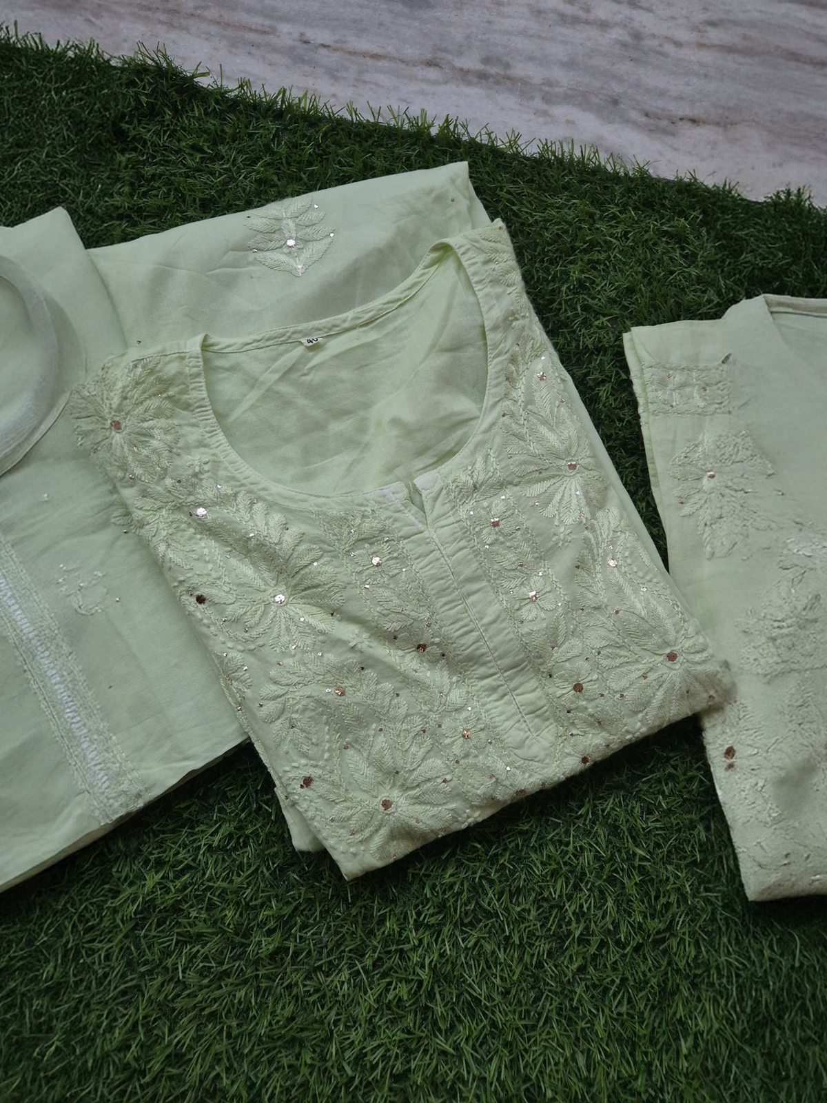 LVW Fashions Pista Premium Soft Mulmul Chikankari Suit with Embroidered Dupatta, handmade Lucknow Chikankari kurta, non-transparent fabric