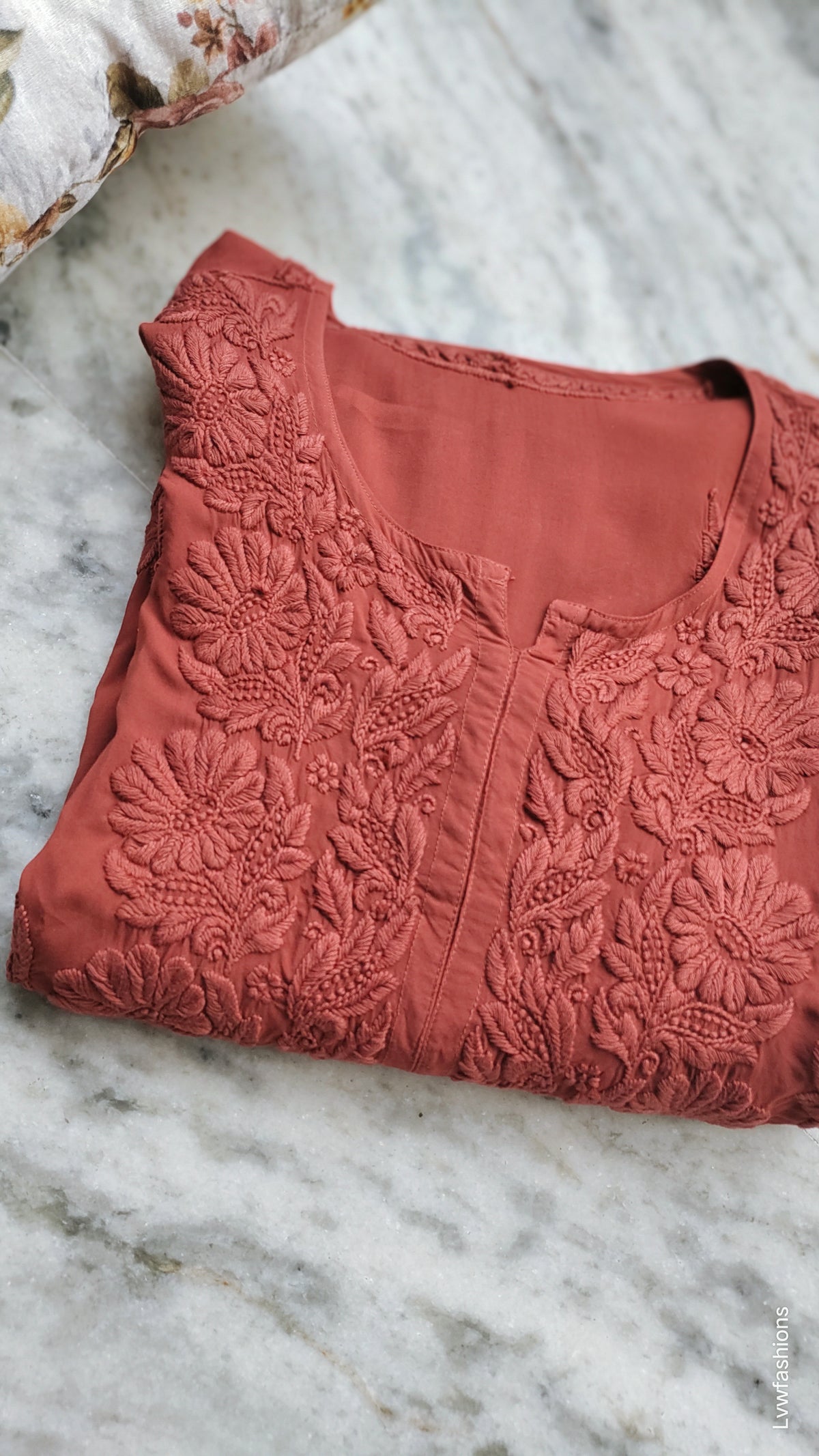 Plus Love Premium Modal Chikankari Kurta by LVW Fashions, handmade Lucknow Chikankari in elegant design.
