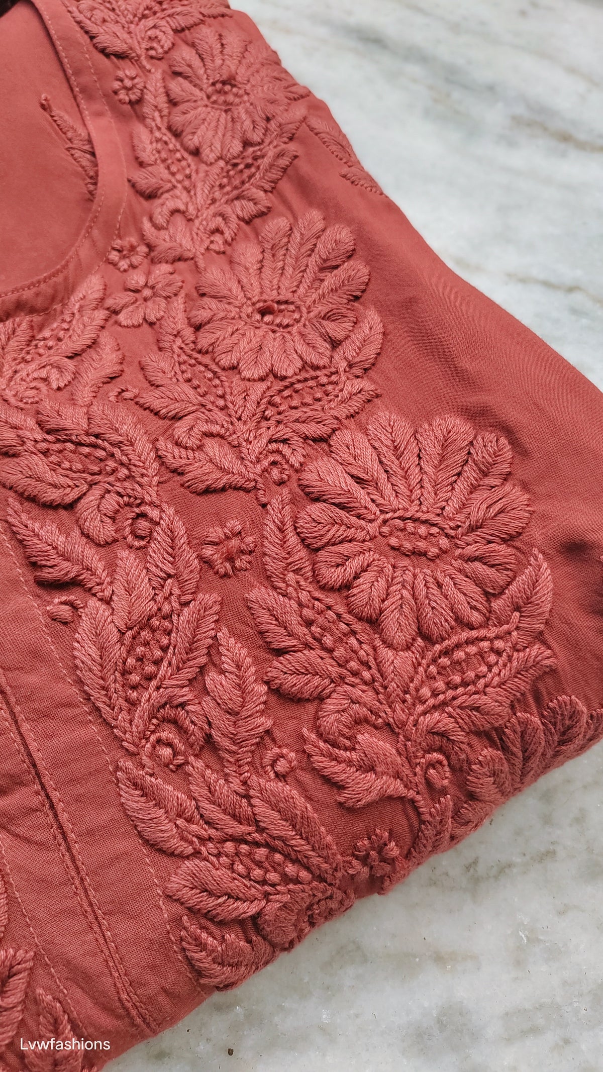 Plus Love Premium Modal Chikankari Kurta by LVW Fashions, handmade Lucknow chikankari with intricate embroidery on a soft fabric.
