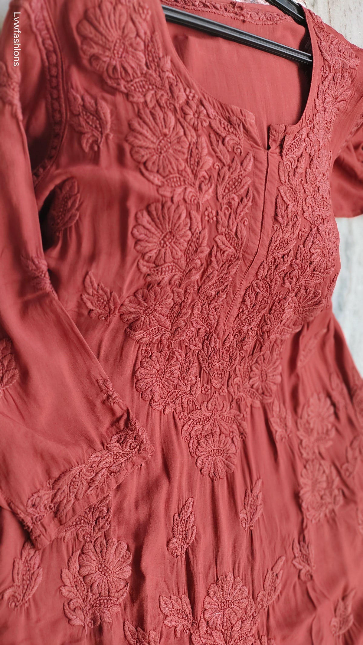 Plus Love Premium Modal Chikankari Kurta by LVW Fashions featuring intricate handmade Lucknow Chikankari embroidery.