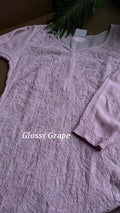 Handmade pink Georgette long Kurta with intricate Lucknow Chikankari embroidery by LVW Fashions.
