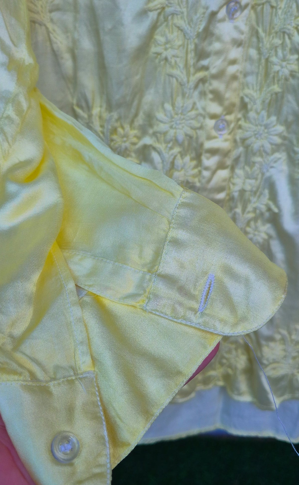 Stylish premium silk Chikankari handcrafted shirt by LVW Fashions featuring intricate Lucknow Chikankari embroidery.