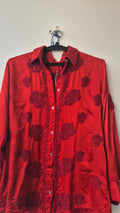 Luxurious handcrafted silk Chikankari shirt by LVW Fashions, featuring intricate Lucknow Chikankari embroidery.