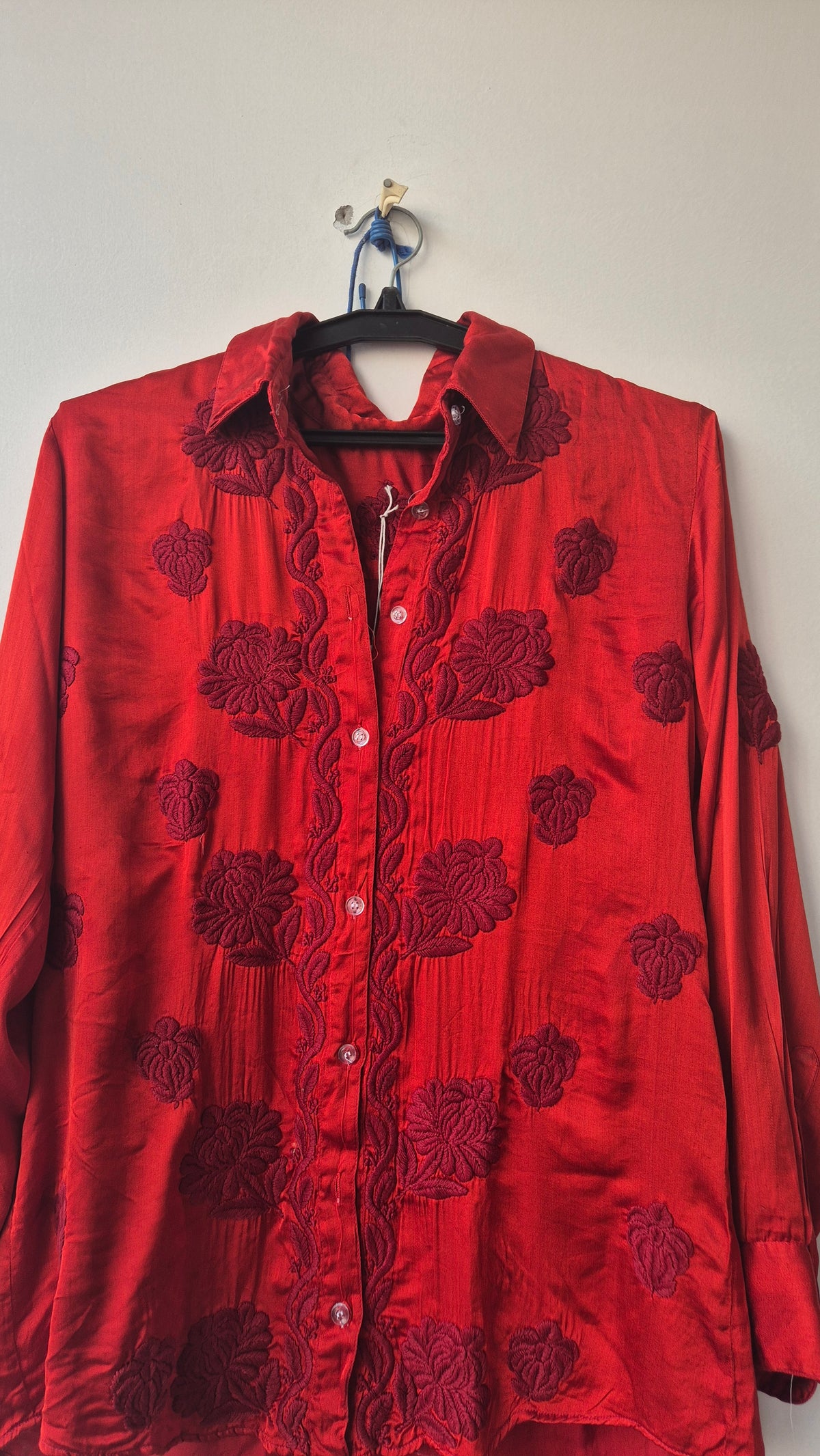 Luxurious handcrafted silk Chikankari shirt by LVW Fashions, featuring intricate Lucknow Chikankari embroidery.