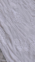 Super luxurious silk Chikankari long A-line kurta by LVW Fashions with intricate handmade Lucknow Chikankari design.