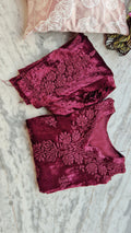 Tyrian Pink Makhmal handcrafted Chikankari co-ord set by LVW Fashions, featuring traditional Lucknow Chikankari embroidery.