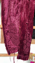 Tyrian Pink Makhmal handcrafted Chikankari co-ord set by LVW Fashions featuring traditional Lucknow Chikankari embroidery.