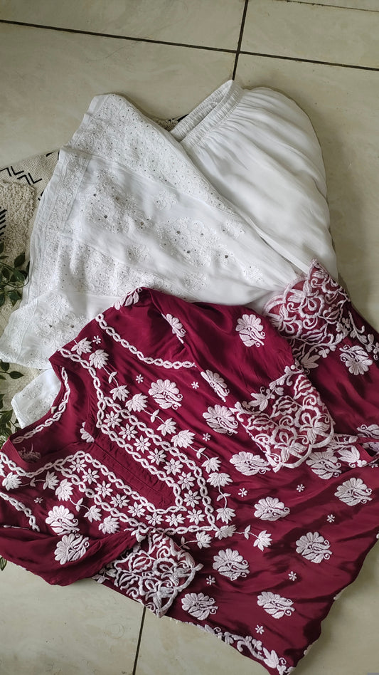 Tyrian Premium Silk & Georgette Pure Handcrafted Chikankari co-ord Set