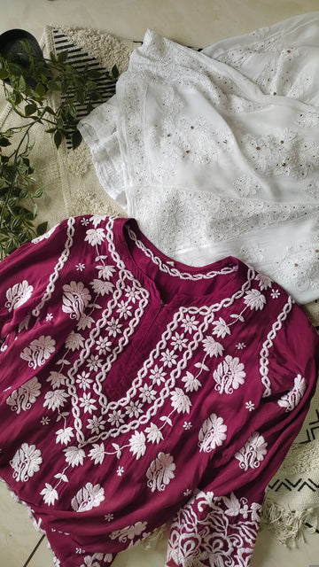 Tyrian Premium Silk & Georgette Pure Handcrafted Chikankari co-ord Set