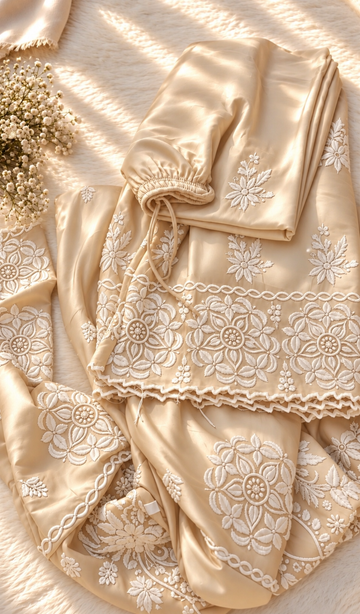 Vanilla Ivory Azhel Co-ord Set With back And Sleeves Embroidery Special (One Creation)