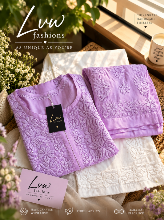 Beautiful Pure Handcrafted Premium Georgette Chikankari co-ord Set