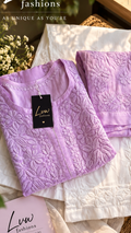 Handcrafted white peach georgette Chikankari co-ord set by LVW Fashions, featuring intricate Lucknow Chikankari embroidery.