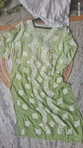 White Pistachio LVW Fashions premium soft cotton silk chikankari co-ord set with intricate handmade Lucknow chikankari embroidery.