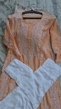 Handmade white cotton silk Chikankari co-ord set by LVW Fashions, featuring intricate Lucknow Chikankari embroidery.