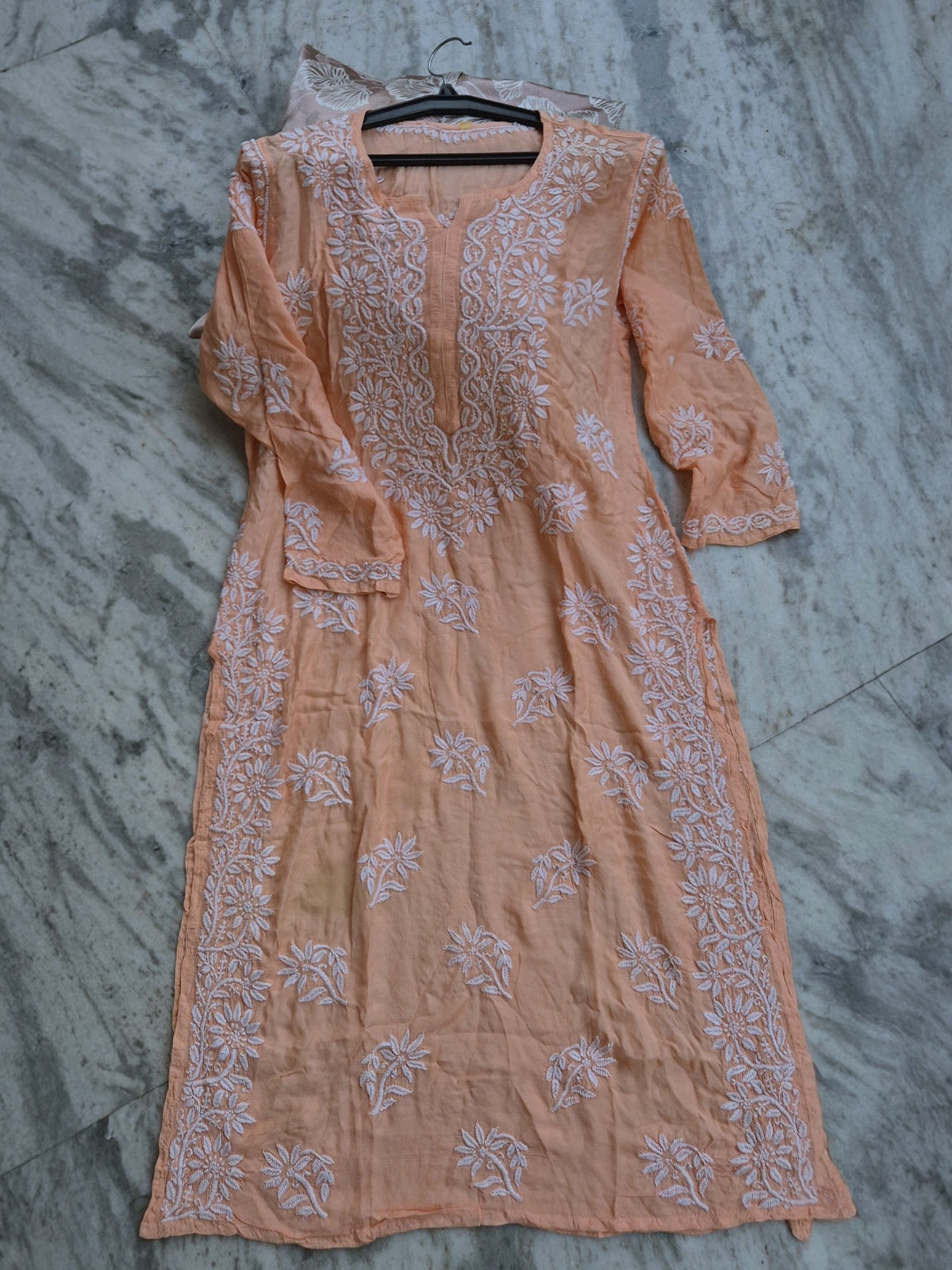 Premium soft cotton silk Chikankari co-ord set by LVW Fashions featuring intricate handmade Lucknow Chikankari in white.