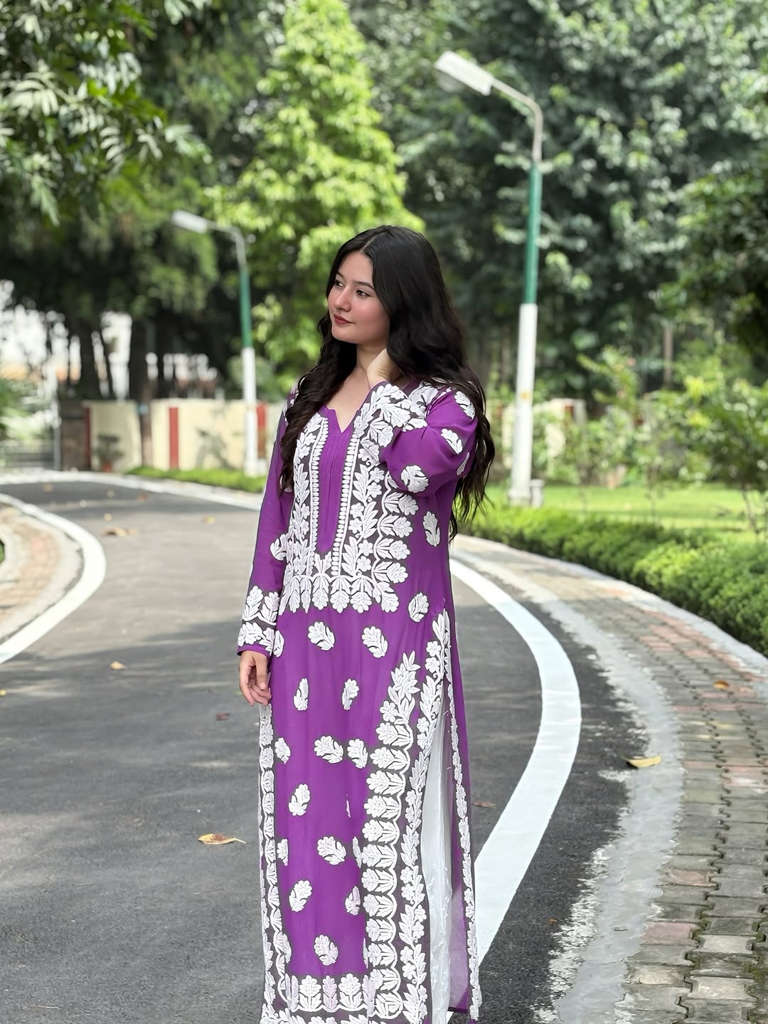 LVW Fashions Rehmat premium soft georgette Chikankari co-ord set featuring handmade Lucknow Chikankari in white.