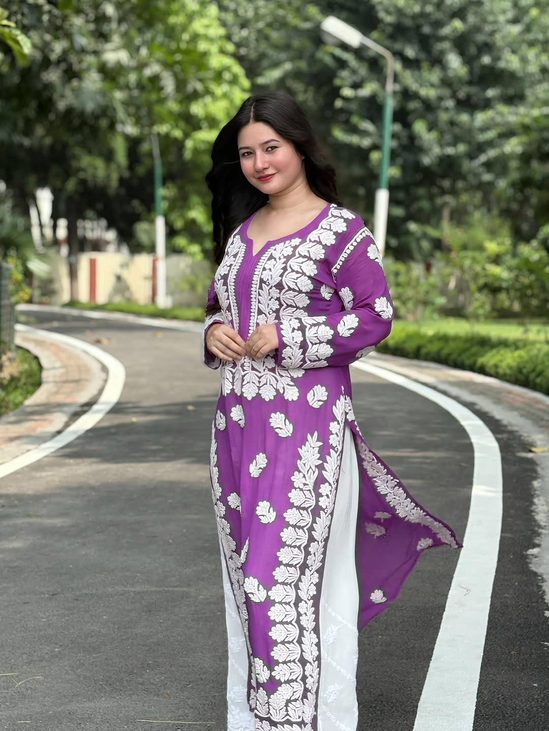 LVW Fashions Rehmat premium soft georgette Chikankari co-ord set featuring intricate handmade Lucknow Chikankari in white.