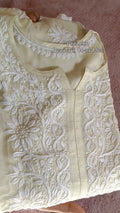 White pistachio soft cotton silk Chikankari co-ord set with handmade Lucknow embroidery by LVW Fashions.