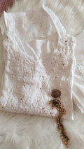 White Safed Premium Soft Mulmul Chikankari suit with embroidered dupatta by LVW Fashions, featuring handmade Lucknow Chikankari.