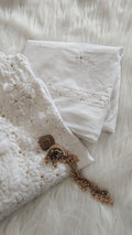 White Safed Premium Soft Mulmul Chikankari suit with embroidered dupatta, handmade Lucknow Chikankari by LVW Fashions.