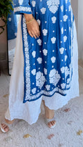 White Zeba Premium Soft Cotton Silk Chikankari co-ord set by LVW Fashions, featuring intricate handmade Lucknow Chikankari.
