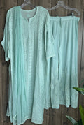 LVW Fashions Farah Premium Georgette Chikankari Kurta with Mukaish add-on and matching dupatta, showcasing intricate Lucknow embroidery.