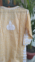 Wrist-cut premium mul soft cotton long Chikankari kurta by LVW Fashions with intricate Lucknow embroidery and handmade craftsmanship.