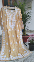 Long handmade Chikankari Kurta by LVW Fashions with wrist cut, crafted from premium soft cotton in traditional Lucknow style.
