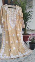 Long cotton Chikankari Kurta with wrist cut and intricate hand embroidery by LVW Fashions, made from soft Mul fabric.