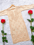 Yellow Meer Premium Georgette long Chikankari Kurti for women by LVW Fashions, featuring intricate handcrafted Lucknow embroidery.