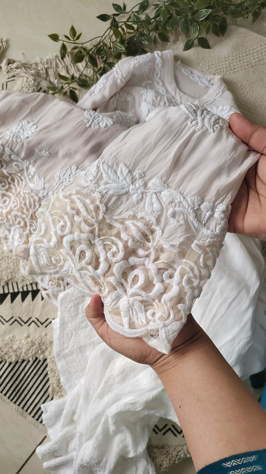 Zainy Premium Silk & Georgette Pure Handcrafted Chikankari co-ord Set