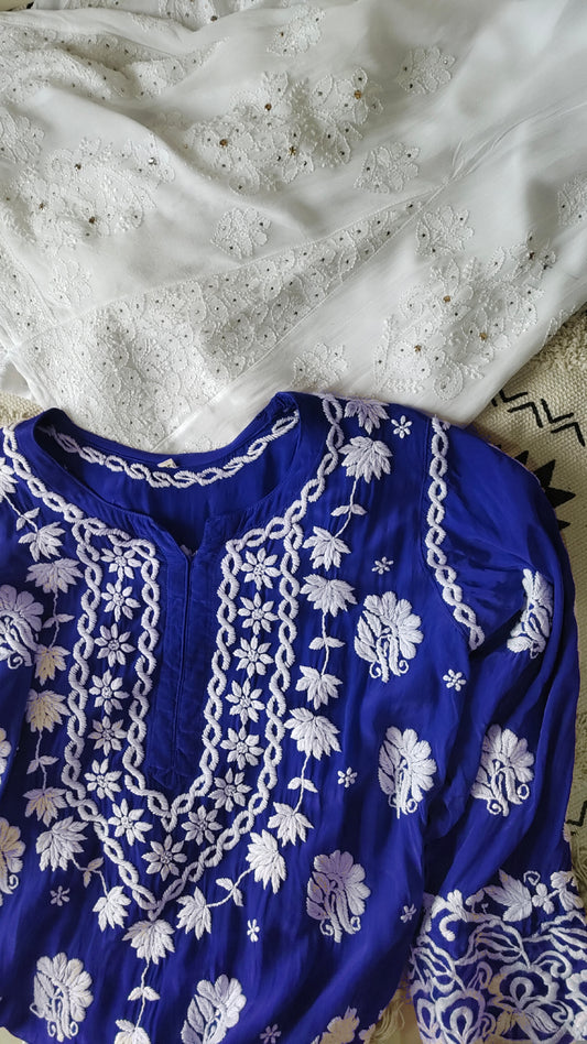Zainy Premium Silk & Georgette Pure Handcrafted Chikankari co-ord Set