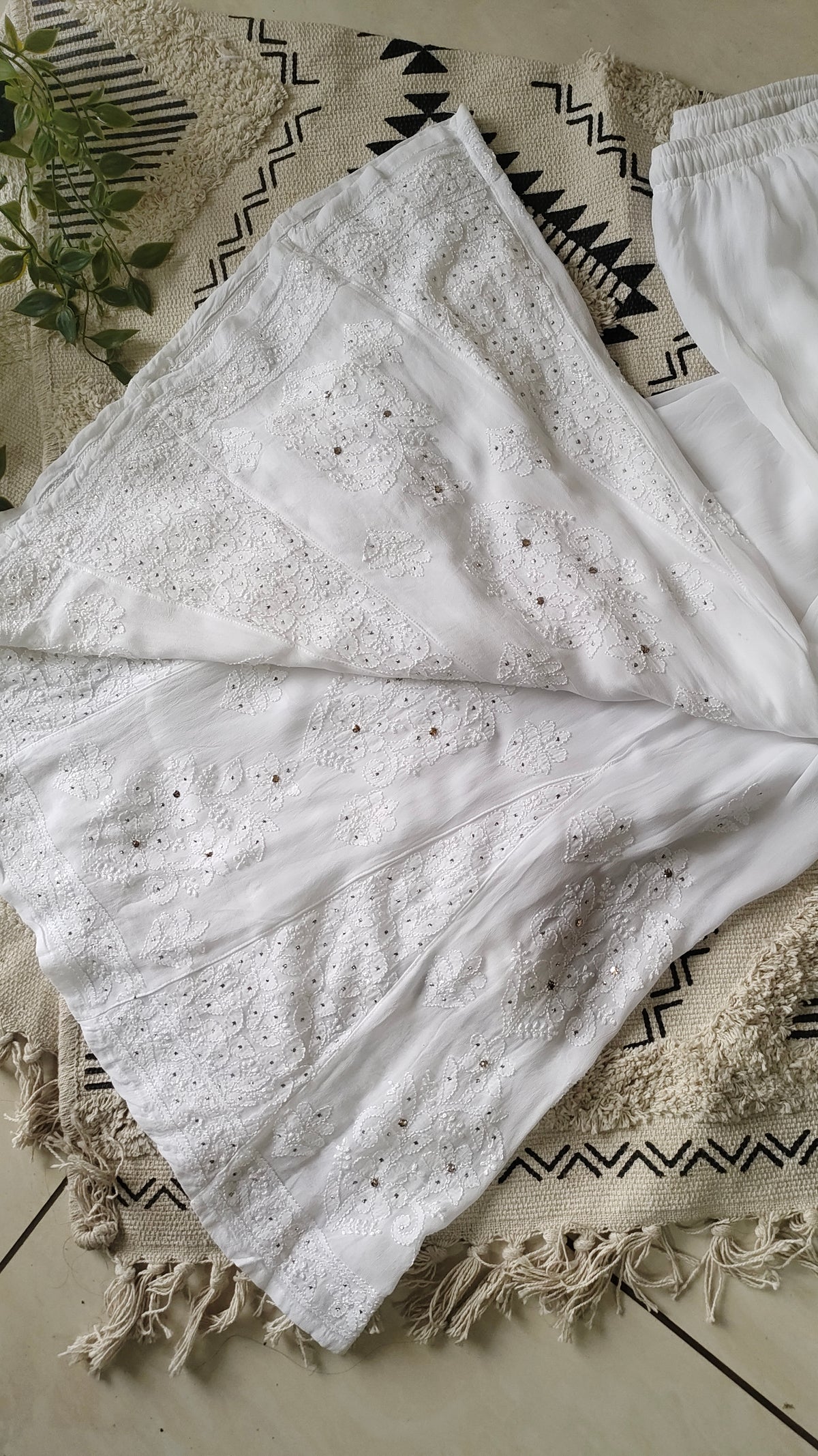 Zainy premium silk and georgette handcrafted Chikankari co-ord set by LVW Fashions, featuring traditional Lucknow Chikankari embroidery.