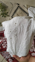Zainy premium silk and georgette handcrafted Chikankari co-ord set by LVW Fashions, featuring a Lucknow-style embroidered kurta.