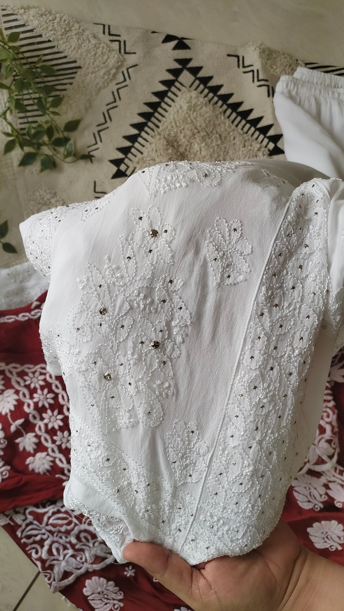 Zainy premium silk and georgette handcrafted Chikankari co-ord set by LVW Fashions, featuring a Lucknow-style embroidered kurta.