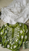 Zainy premium silk and georgette handcrafted Chikankari co-ord set by LVW Fashions, featuring a Lucknow-style embroidered kurta.