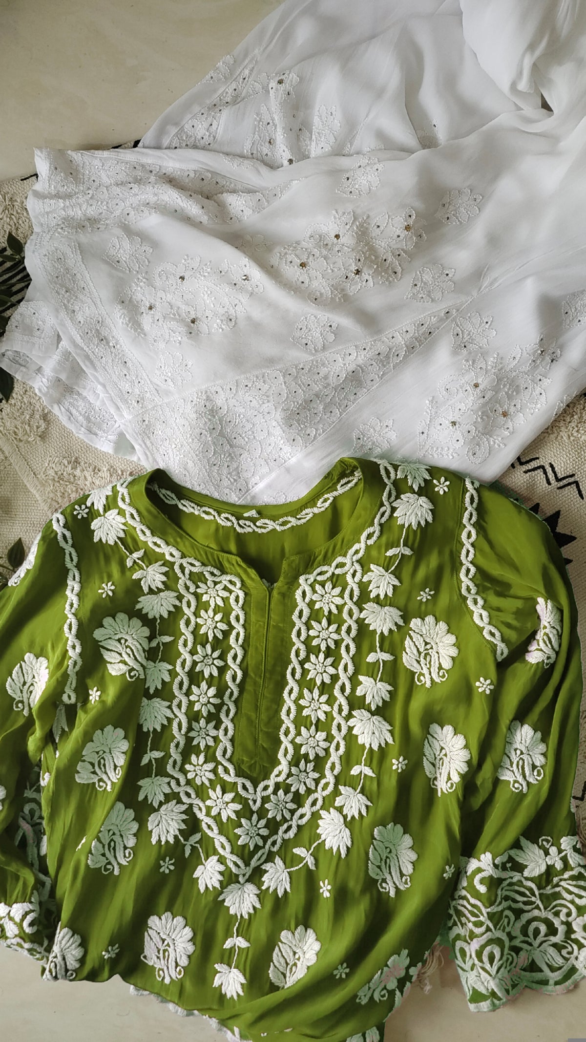 Zainy premium silk and georgette handcrafted Chikankari co-ord set by LVW Fashions, featuring a Lucknow-style embroidered kurta.