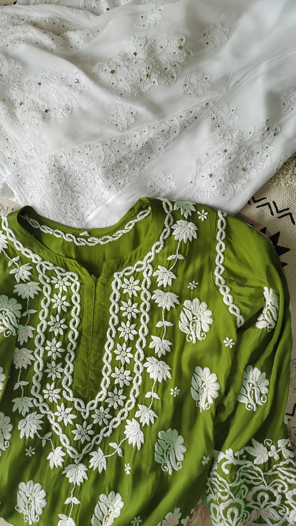 Zainy premium silk and georgette handcrafted Chikankari co-ord set by LVW Fashions, featuring intricate Lucknow Chikankari embroidery.