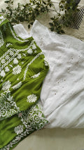 Zainy Premium Silk and Georgette Chikankari co-ord set by LVW Fashions, featuring handcrafted Lucknow-style embroidery on kurta and pants.