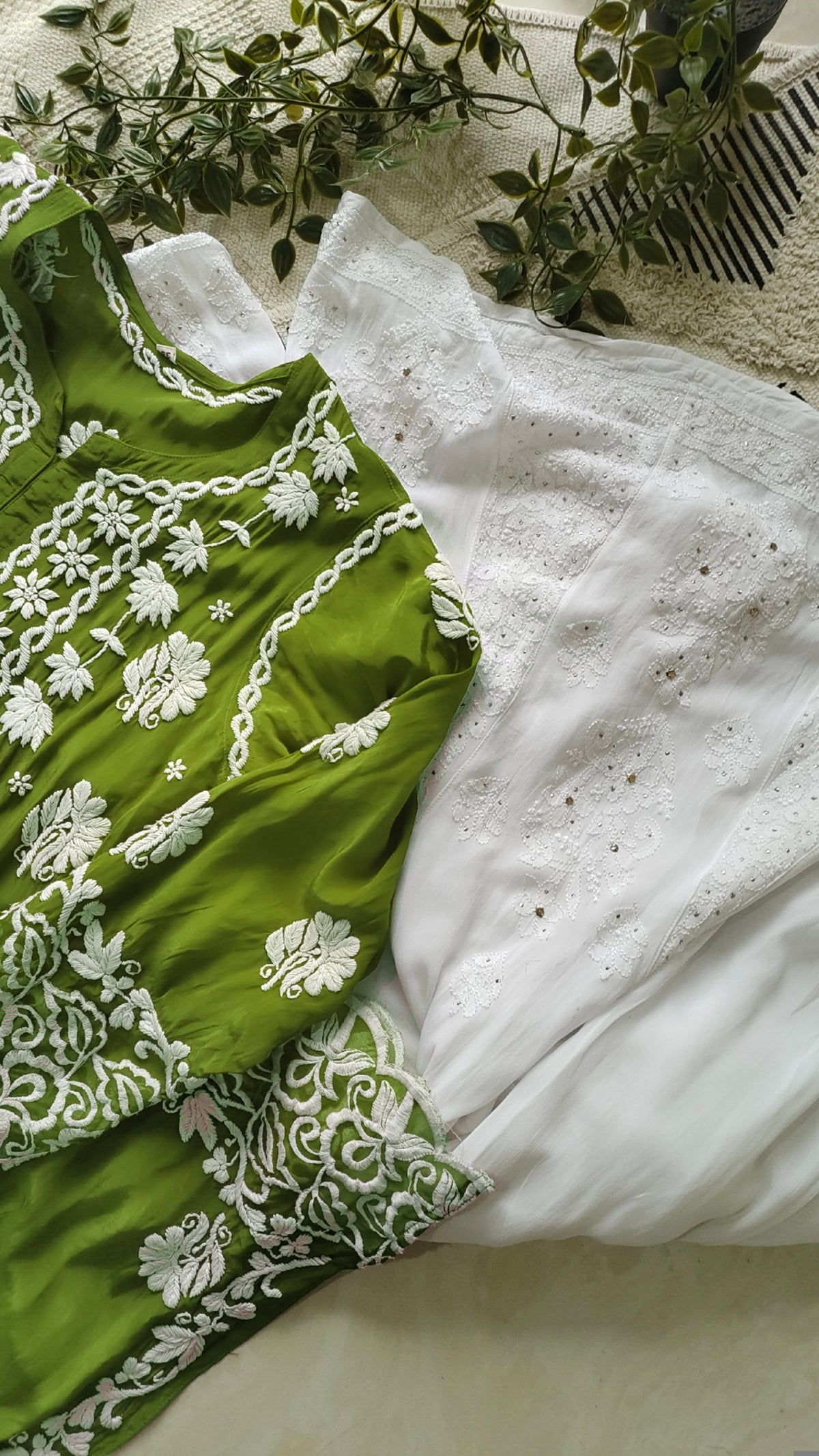 Zainy Premium Silk and Georgette Chikankari co-ord set by LVW Fashions, featuring handcrafted Lucknow-style embroidery on kurta and pants.