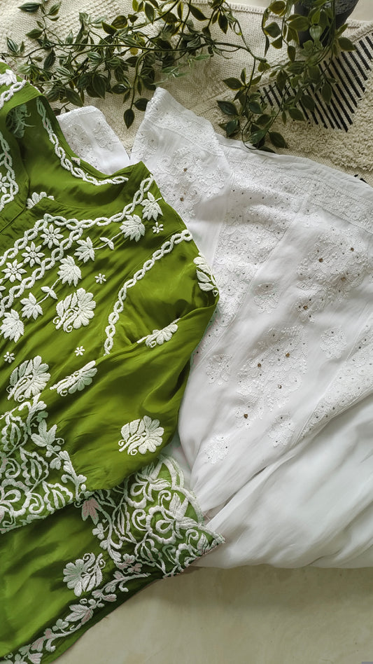 Zainy Premium Silk & Georgette Pure Handcrafted Chikankari co-ord Set