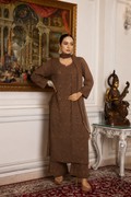 Brown Kaneez handcrafted georgette kurta set with intricate chikankari embroidery, designed by LVW Fashions.