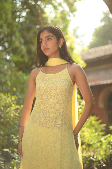 Tulip Premium Georgette Pure Handcrafted Chikankari Kurti Set