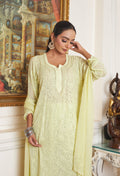 Rose pink Kaneez premium georgette kurta set by LVW Fashions with intricate handcrafted chikankari embroidery.