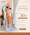 Premium rust Meer Co-ord Set with handcrafted Chikankari kurta in crepe silk for women by LVW Fashions.