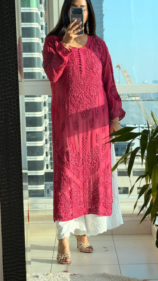 Beautiful Pure Handcrafted Premium Georgette Chikankari co-ord Set