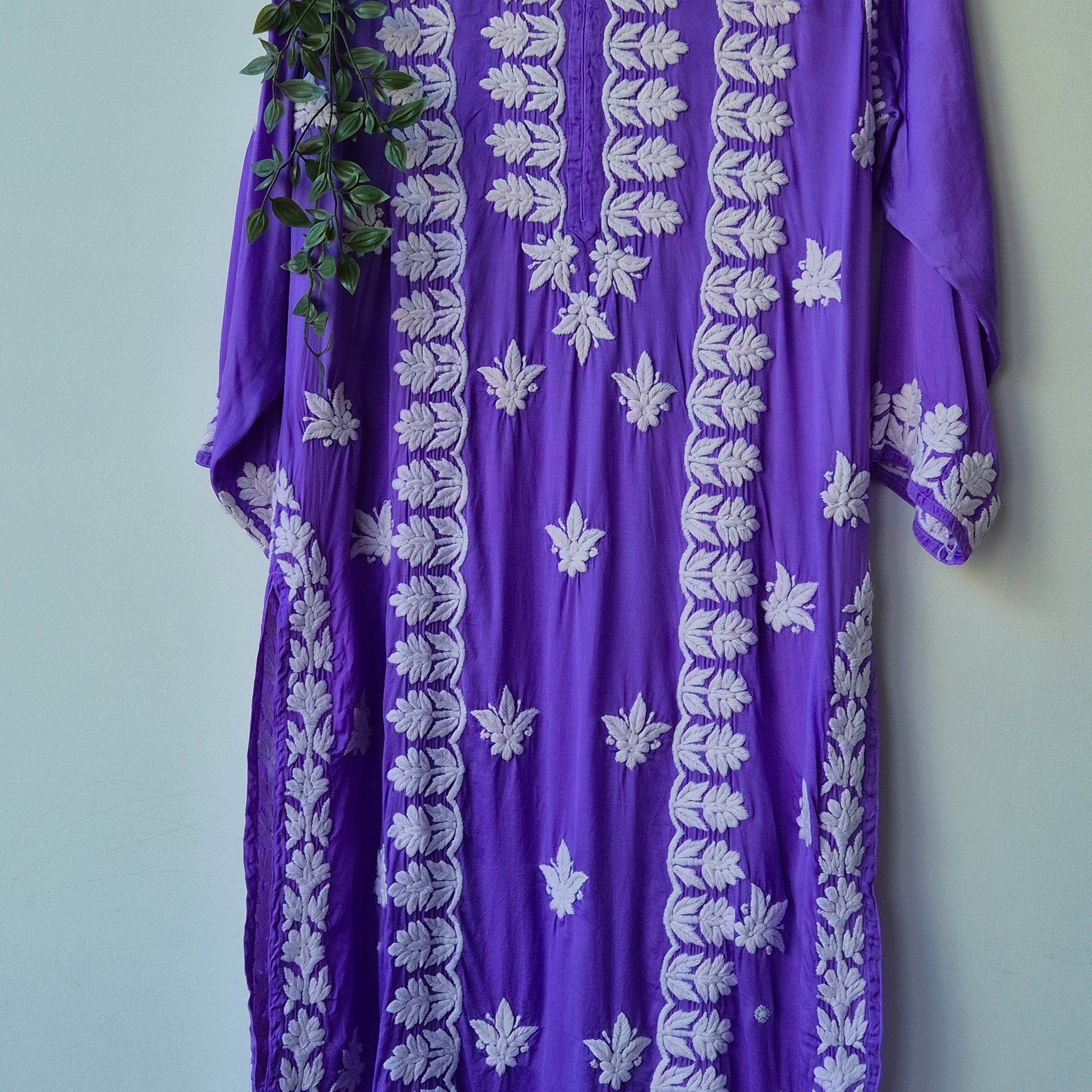 Plum Purple Premium Silk Pure Handmade Chikankari Long Kurti