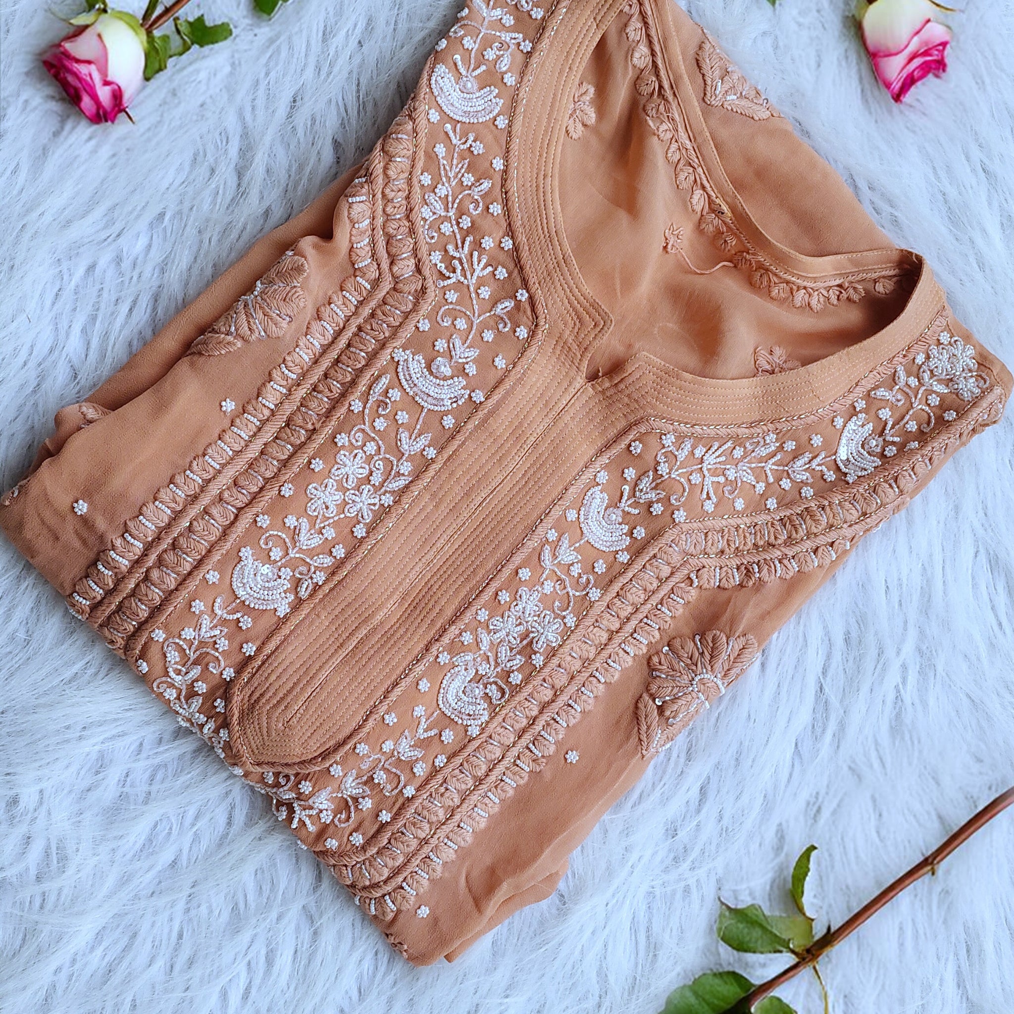 Noori Luxurious Chikankari Kurta Pearls Cutdana Embroidery