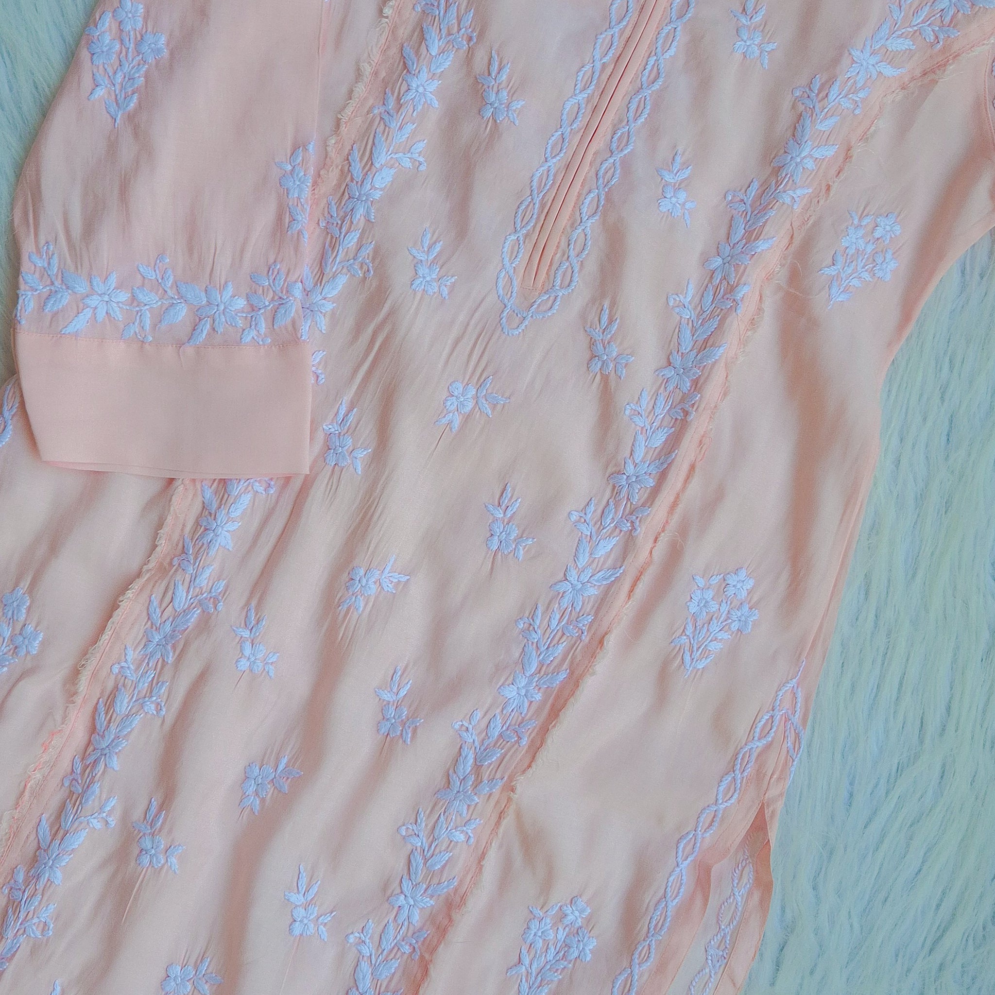Pinkish peach Keel Kangan Cotton Pure Handcrafted Chikankari Long Kurti